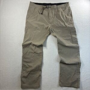 Prana Zion Belted Hiking Pants Mens 42x34 Beige Stretch Outdoors Cargo Straight